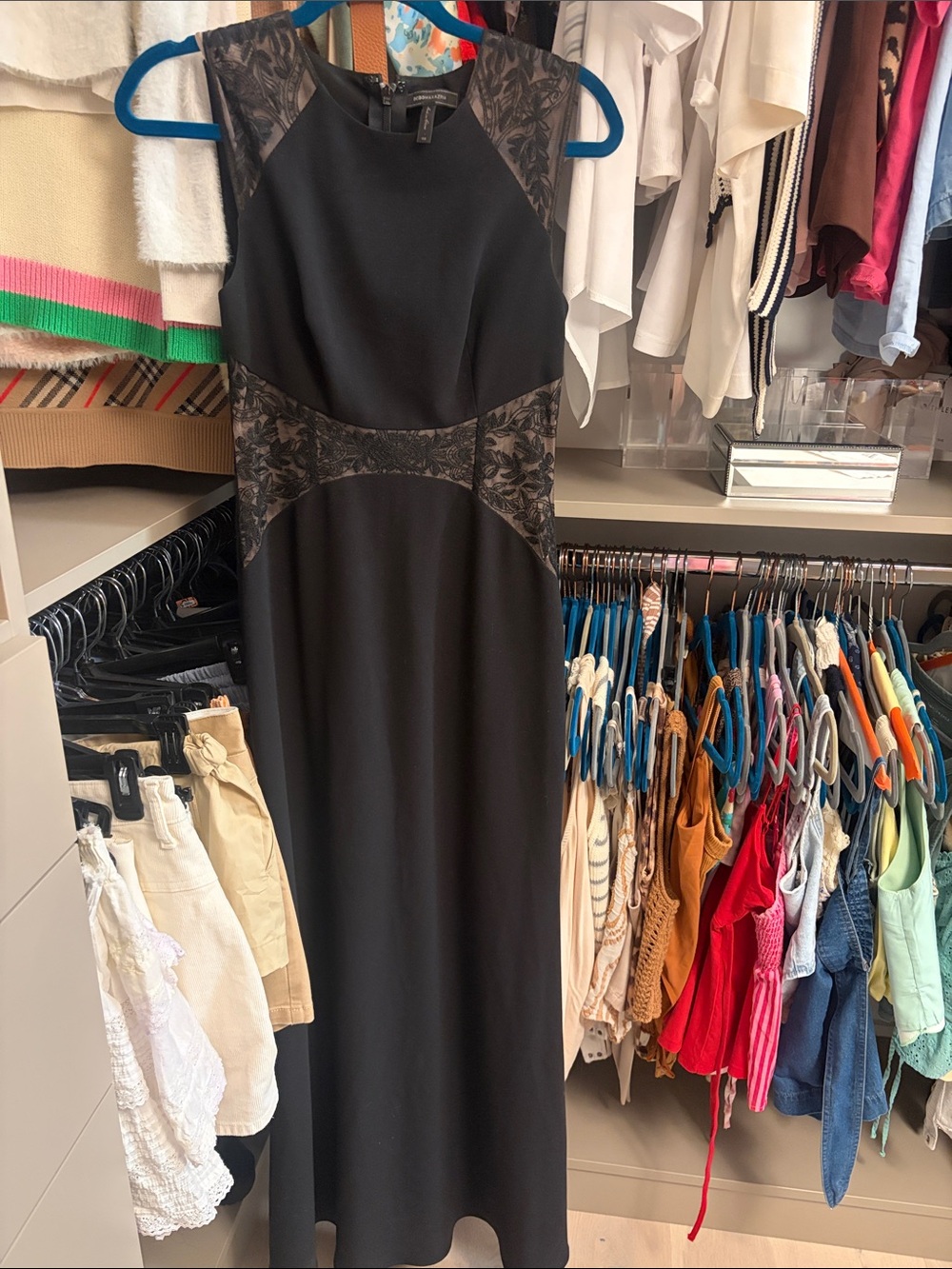 BCBG Max Azria Black Illusion Lace Panel Evening Gown Mermaid Dress